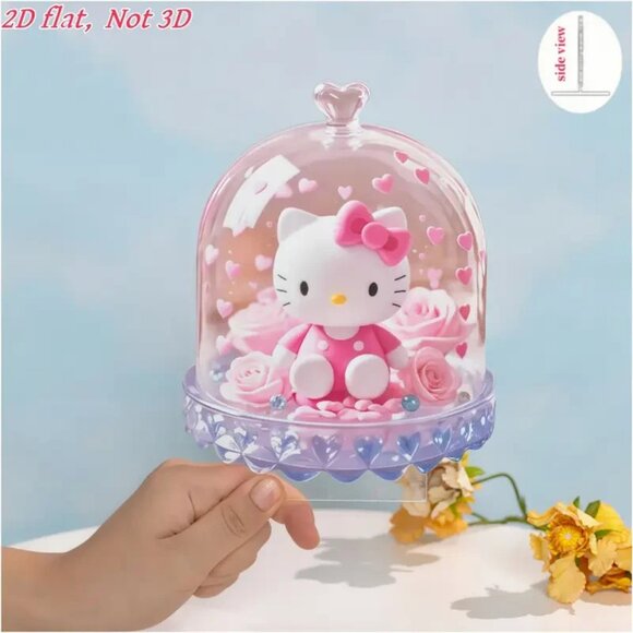 Hello Kitty Acrylic Dome Display Standee – Pink Roses Hearts, 2D Flat Decor - Picture 1 of 5